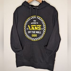 Vans Black Hoodie with White Checkerboard and Yellow Trim